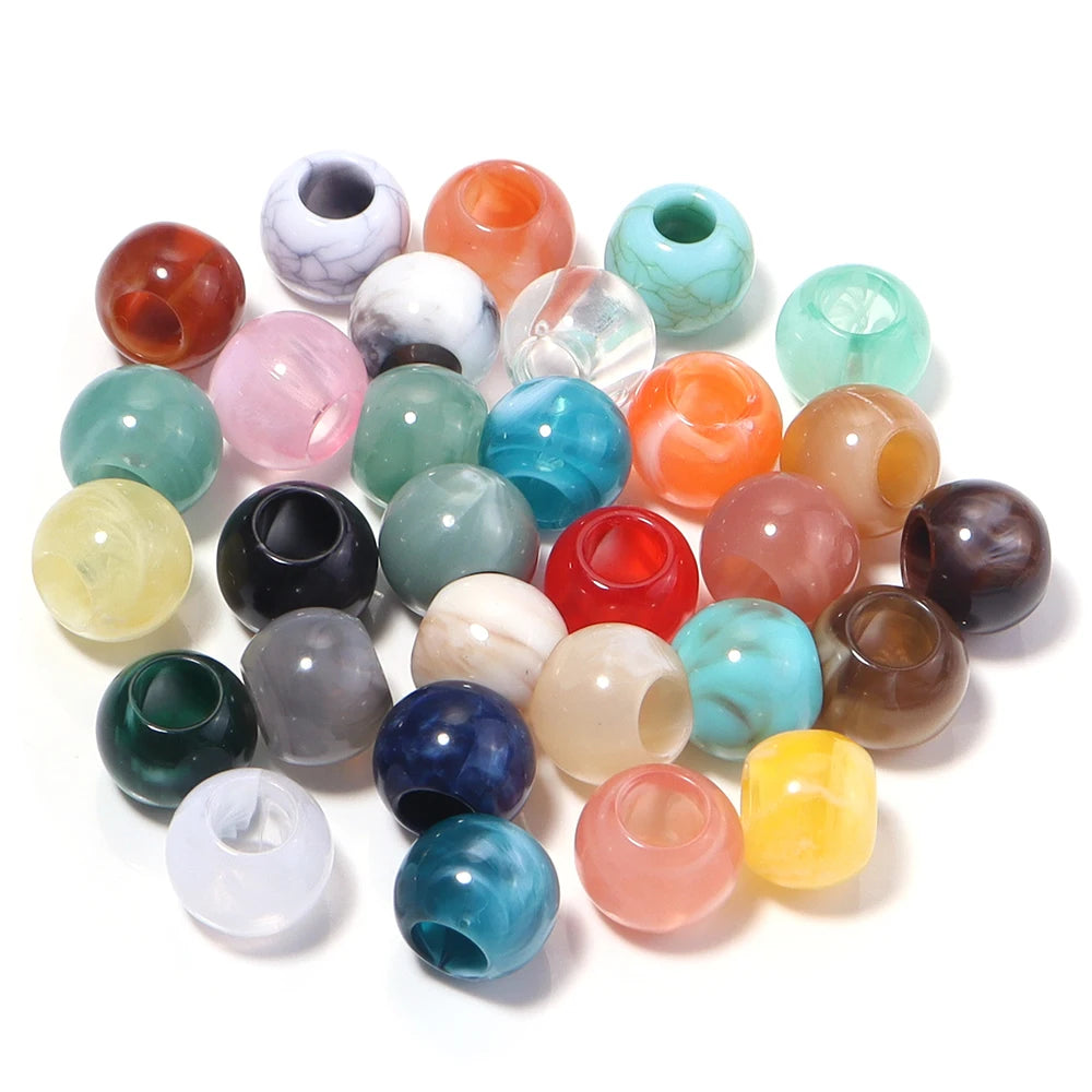 50pcs Acrylic Imitation Jade Dual Color Big Hole Spacer Beads Acrylic Spacer Beads PLUSH