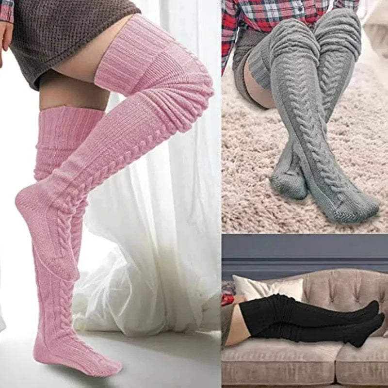 Women's Thigh-High Knit Stockings – Cozy Acrylic Long Socks Thigh-High Stockings PLUSH