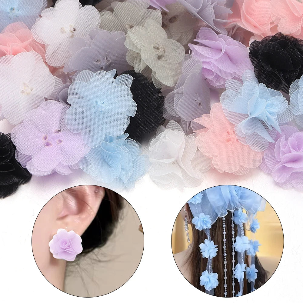 10pcs 2cm Chiffon Organza Flower Appliques – DIY Hair & Decor Fabric Flower Appliques PLUSH