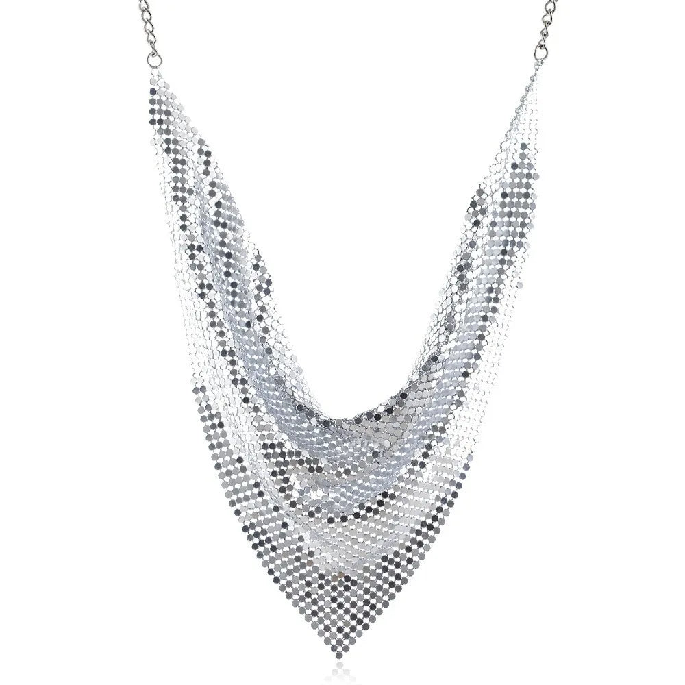 Vintage Metal Chain Choker – Leopard Print & Sequin Necklace Chain Choker Necklace PLUSH Silver