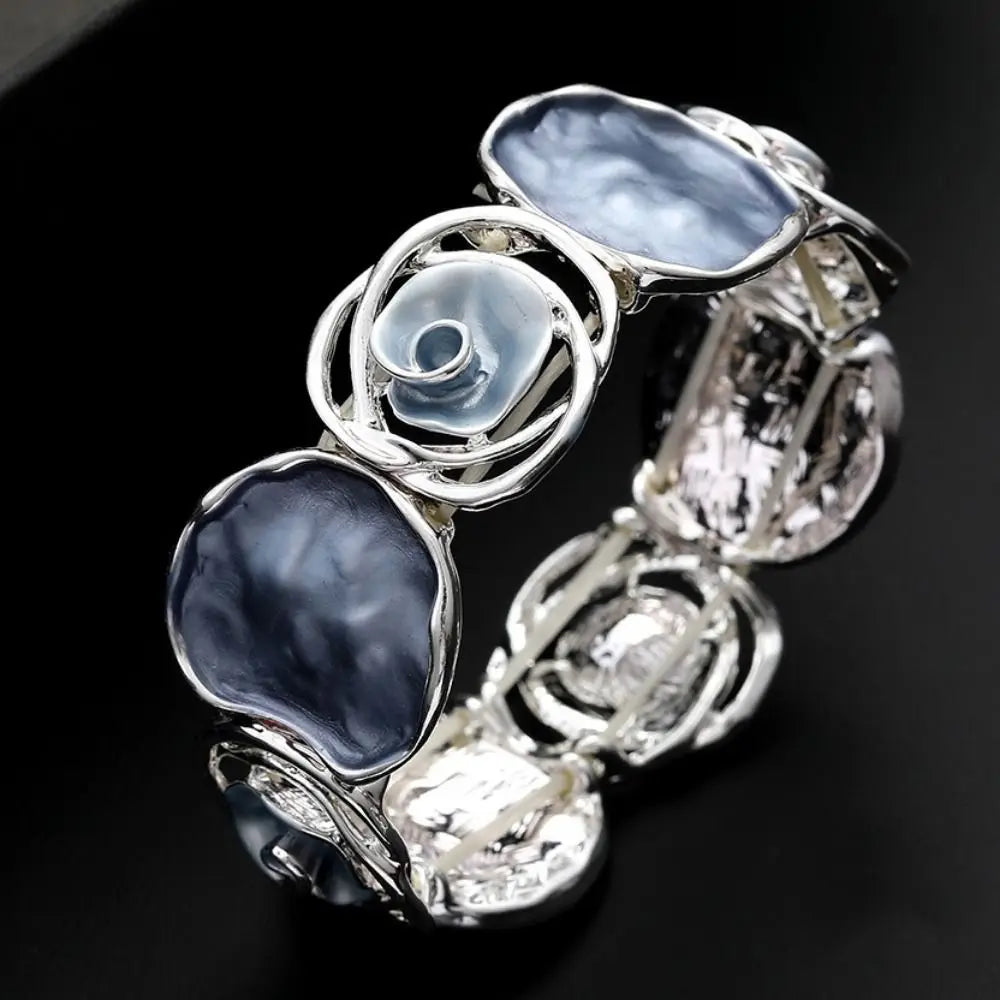 Enamel Rose Bangle – Geometric Hollow Ethnic Flower Bracelet Enamel Flower Bangle PLUSH