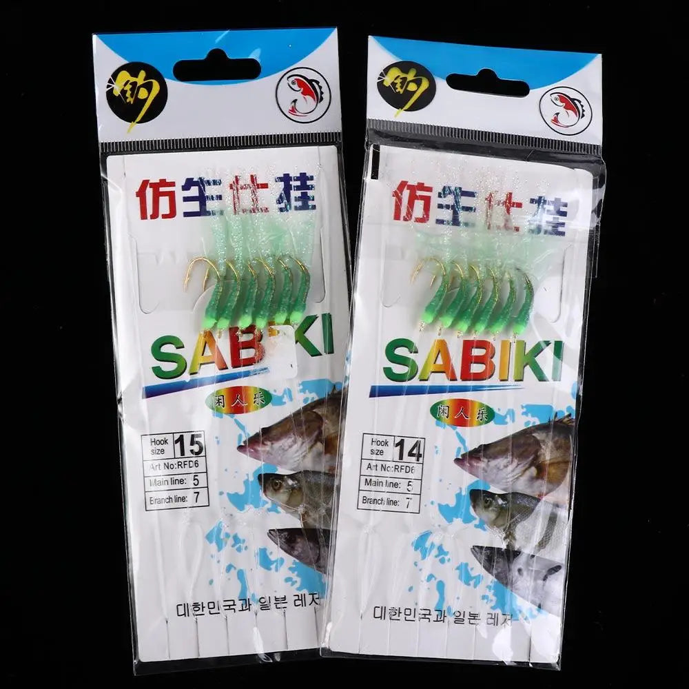 Sabiki Rigs Feather Lures 6pcs Steel String Hooks Set Fishing Hook Rig PLUSH