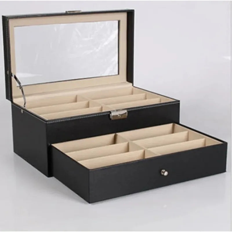 PU Leather Double Layer Glasses & Jewelry Storage Box Glasses Storage Box PLUSH