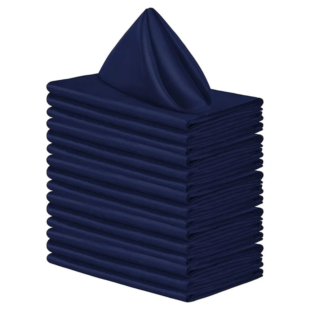 10pcs Satin Dinner Napkins 30x30cm – Soft Reusable Table Napkins Cloth Dinner Napkins PLUSH Navy Blue