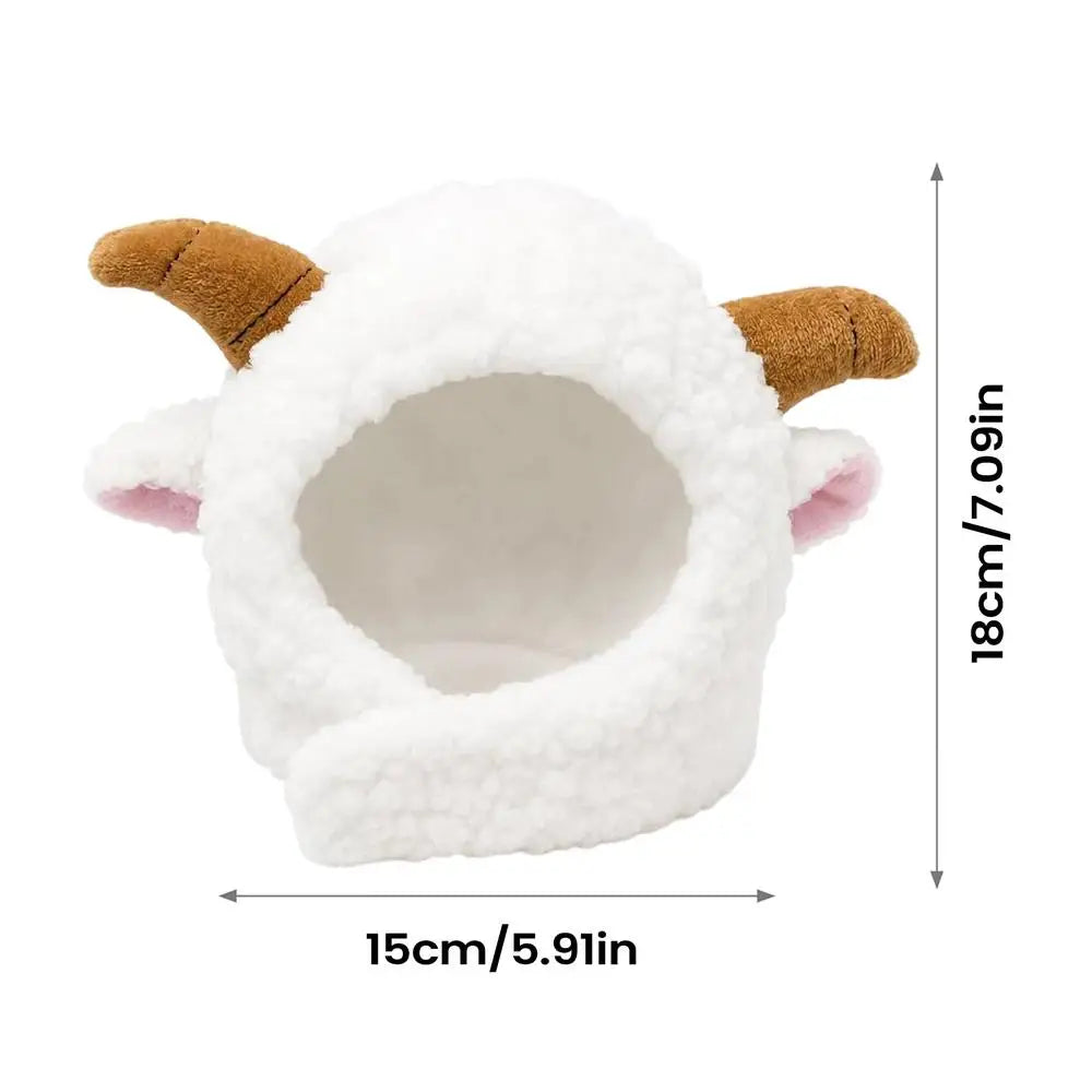 Sheep Plush Pet Hat – Cat & Dog Cosplay Headwear Pet Costume Hat PLUSH White