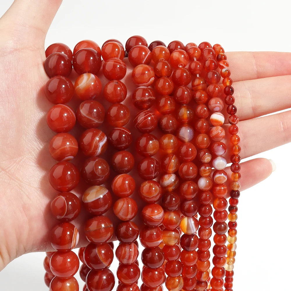 Red Stripe Agate Beads 4–12mm Natural Stone Spacers for DIY Natural Stone Beads PLUSH