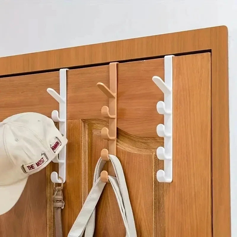 Over The Door Hanging Rack – 5-Hook Plastic Organizer Door Hook Rack PLUSH