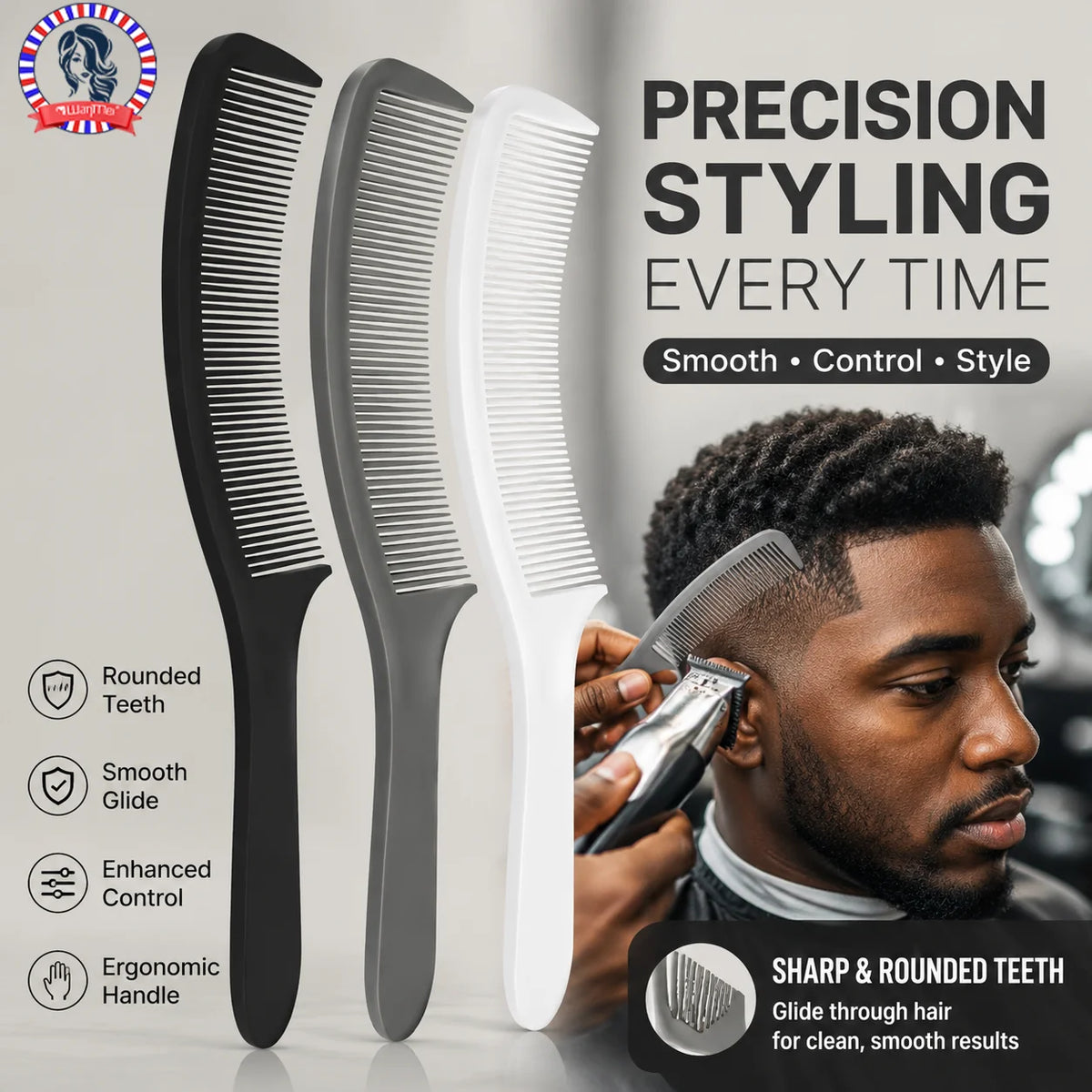 Ergonomic Curved Barber Clipper Comb – Flat Top Styling Tool Barber Clipper Comb PLUSH