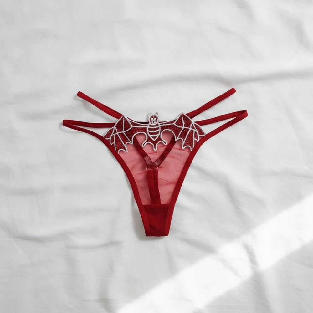 Bat Embroidery Transparent Thong | Women's Low-Rise T-Back Panty Women's Thong Panties PLUSH