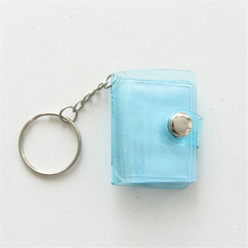 Mini Keychain Photo Album 16 Pockets 2 Inch Picture Holder Mini Photo Album PLUSH Blue-1inch