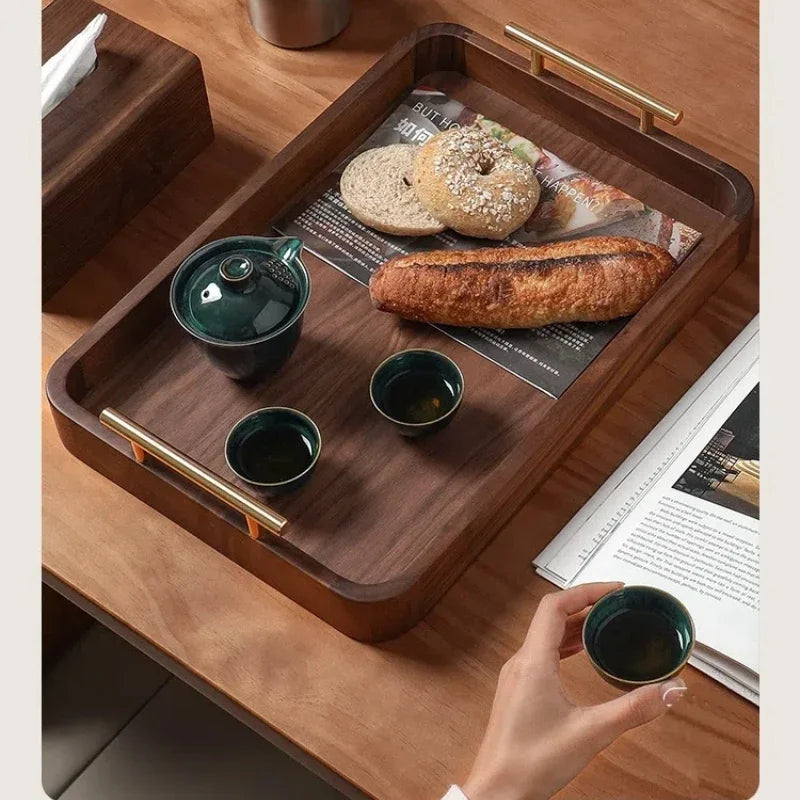 Vintage Solid Wood Serving Tray with Brass Handles | Handcrafted Wood Serving Tray PLUSH