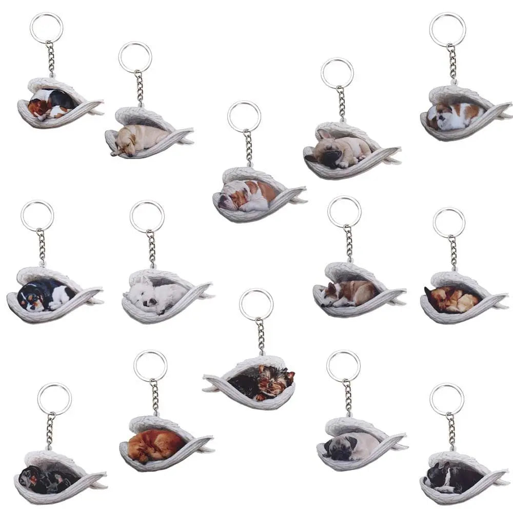 Dog Sleeping Angel Acrylic Keychain – Cute Pet Keyring Gift Pet Keychain PLUSH