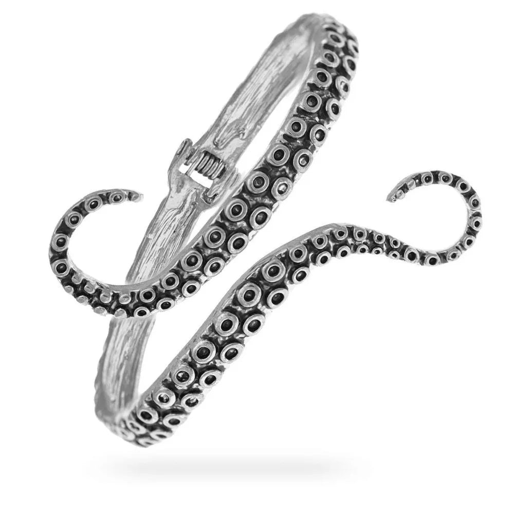 Vintage Octopus Gothic Hinged Cuff Bracelet – Gold & Silver Gothic Cuff Bracelet PLUSH Vintage Silver