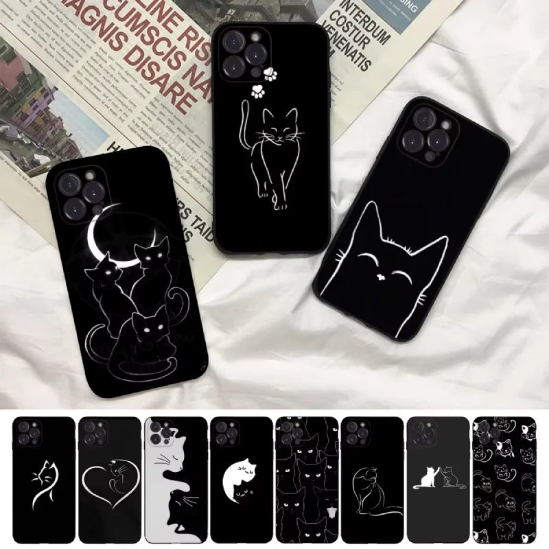 Cute Black Cat iPhone Case – iPhone 7 to 15 Pro Max Cover Phone Case PLUSH
