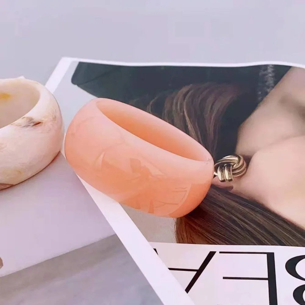 Bohemian Jelly Acrylic Open Bangle Wide Bracelet for Women Acrylic Bangle Bracelet PLUSH Orange-Pink