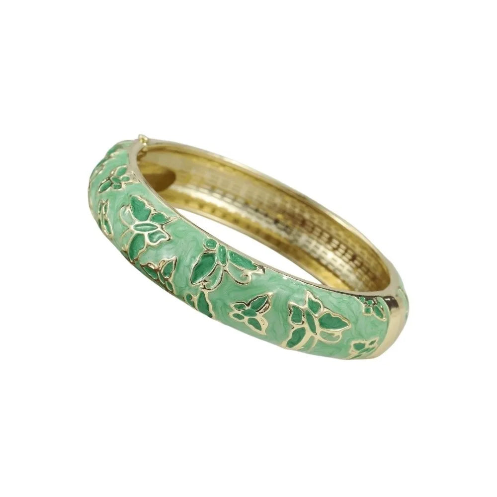 Cloisonne Enamel Bangle – Colorful Vintage Butterfly Bracelet Enamel Bangle PLUSH Green