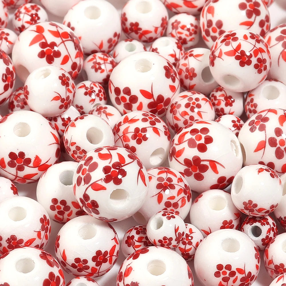 Jingdezhen Ceramic Red Floral Spacer Beads 6–12mm | DIY Jewelry Ceramic Spacer Beads PLUSH