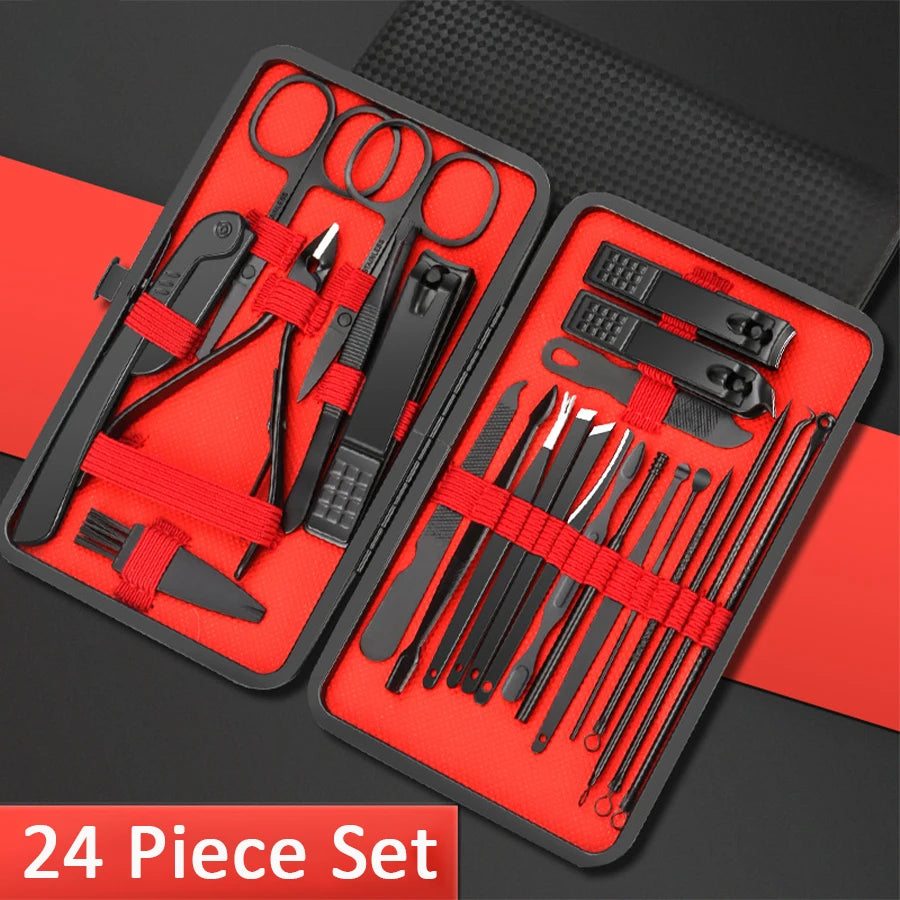 Stainless Steel Manicure Set – 7–24 Piece Nail Clipper Kit Manicure Nail Kit PLUSH 24 PCS SET