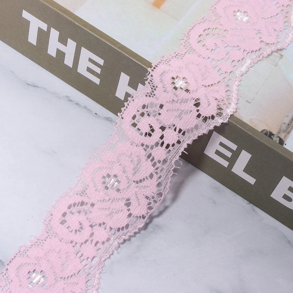 35mm Elastic Floral Lace Trim 2 Yards – DIY Sewing & Hairbands Elastic Lace Trim PLUSH pink 35mm