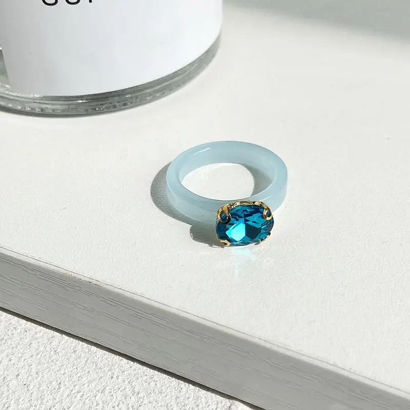 Women's Colorful Zircon Resin Ring – Trendy Sweet Style Resin Fashion Ring PLUSH
