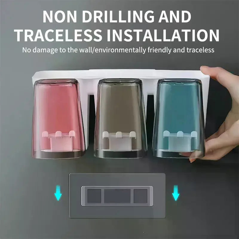 Wall Mounted Toothbrush & Mouthwash Cup Holder – No Drill Toothbrush Holder Set PLUSH