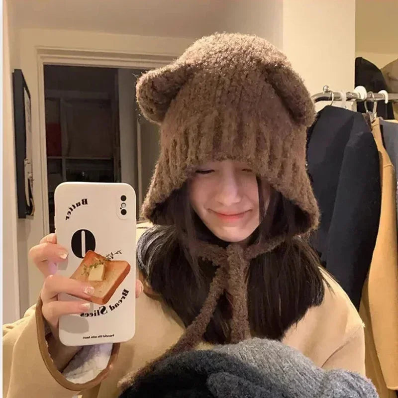 Cute Bear Ears Knitted Baby Beanie – Winter Hat Set Baby Knitted Beanie PLUSH