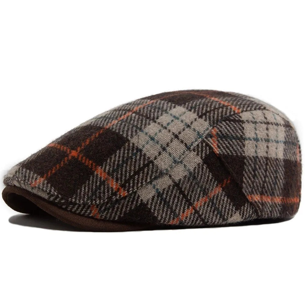 Woolen Plaid Beret Hat – Checkered Duckbill Flat Cap Beret Flat Cap PLUSH Coffee