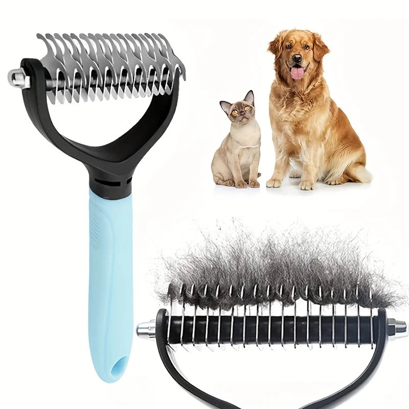 Stainless Steel Pet Dematting Comb – Double-Sided Cat & Dog Pet Grooming Comb PLUSH