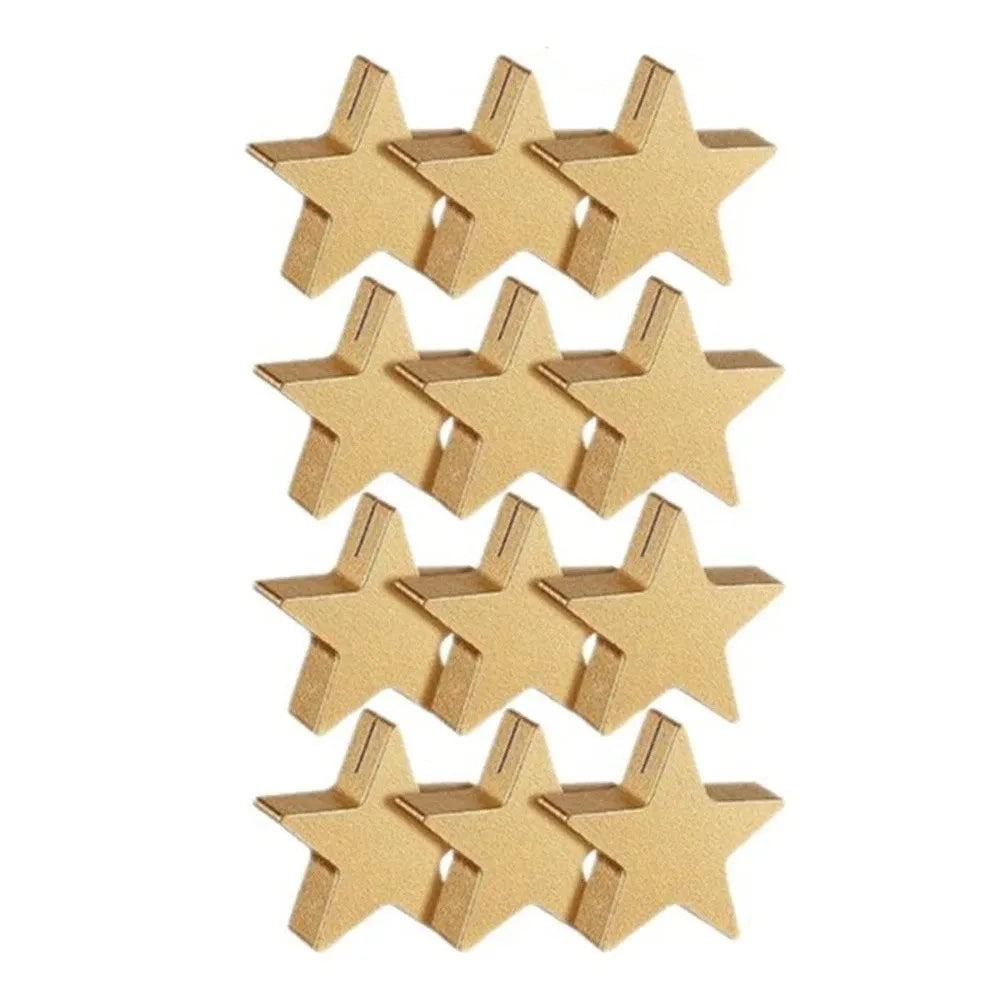 12pcs Gold Wooden Star Heart Table Number Card Stands Table Card Stand PLUSH Star