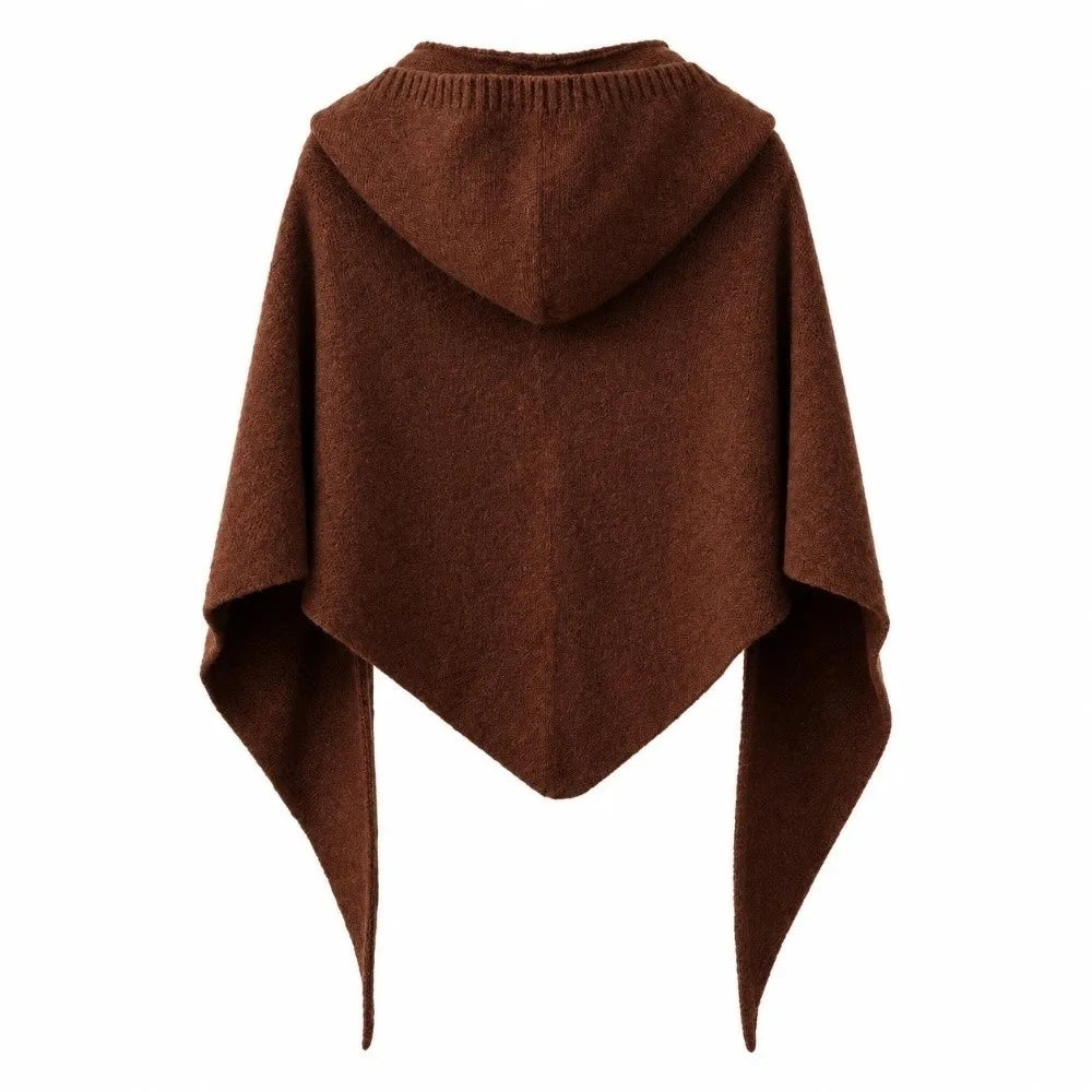 Women's Hooded Triangle Scarf Shawl – Knit Polyester Wrap Hooded Scarf Shawl PLUSH Coffee