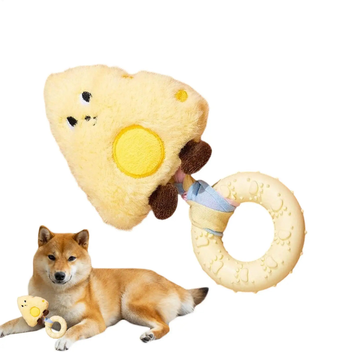 Squeaky Plush Dog Toy – Cheese Chew & Teething Toy Squeaky Dog Toy PLUSH
