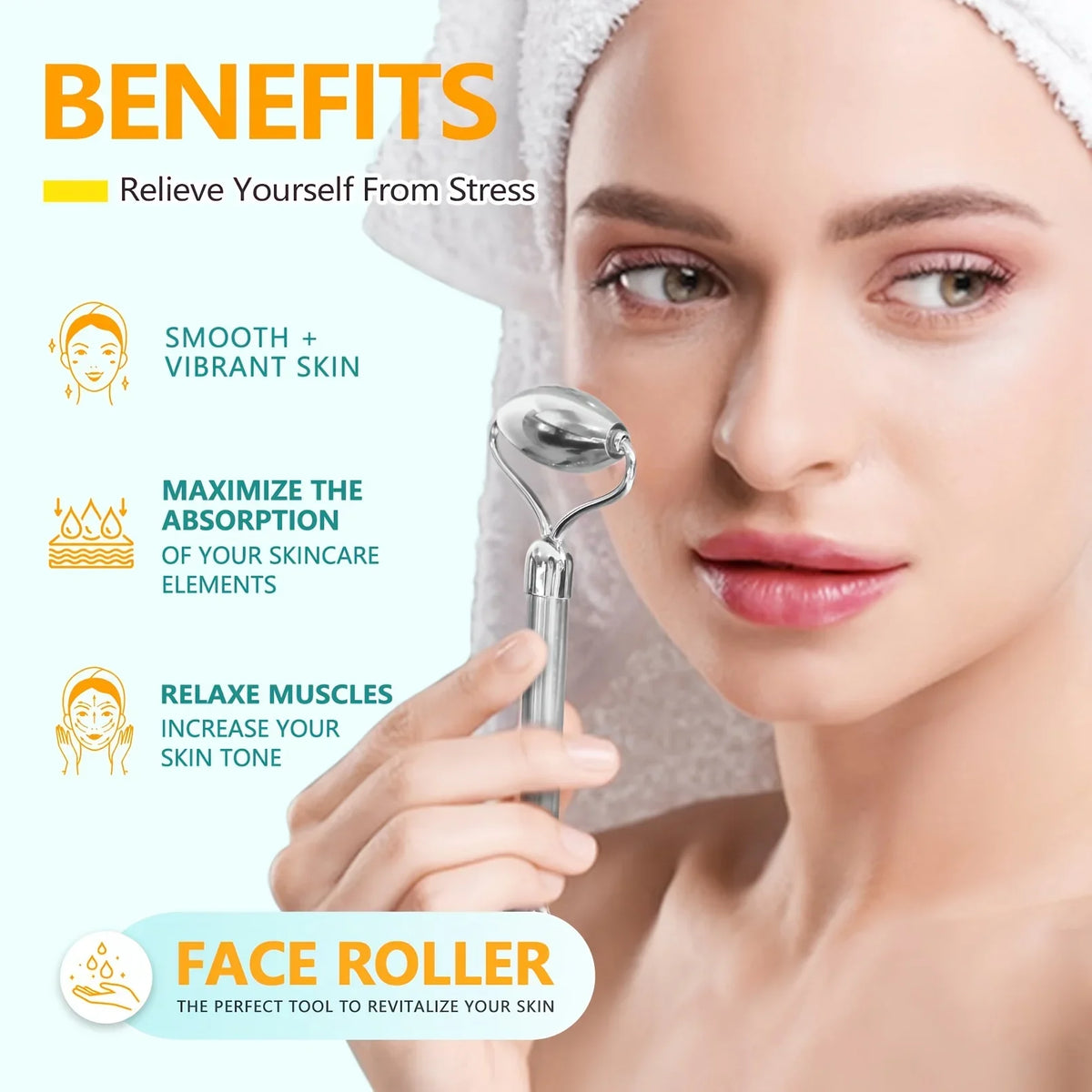 Stainless Steel Facial Roller & Gua Sha Tool Set – Face & Body Facial Massage Tool PLUSH