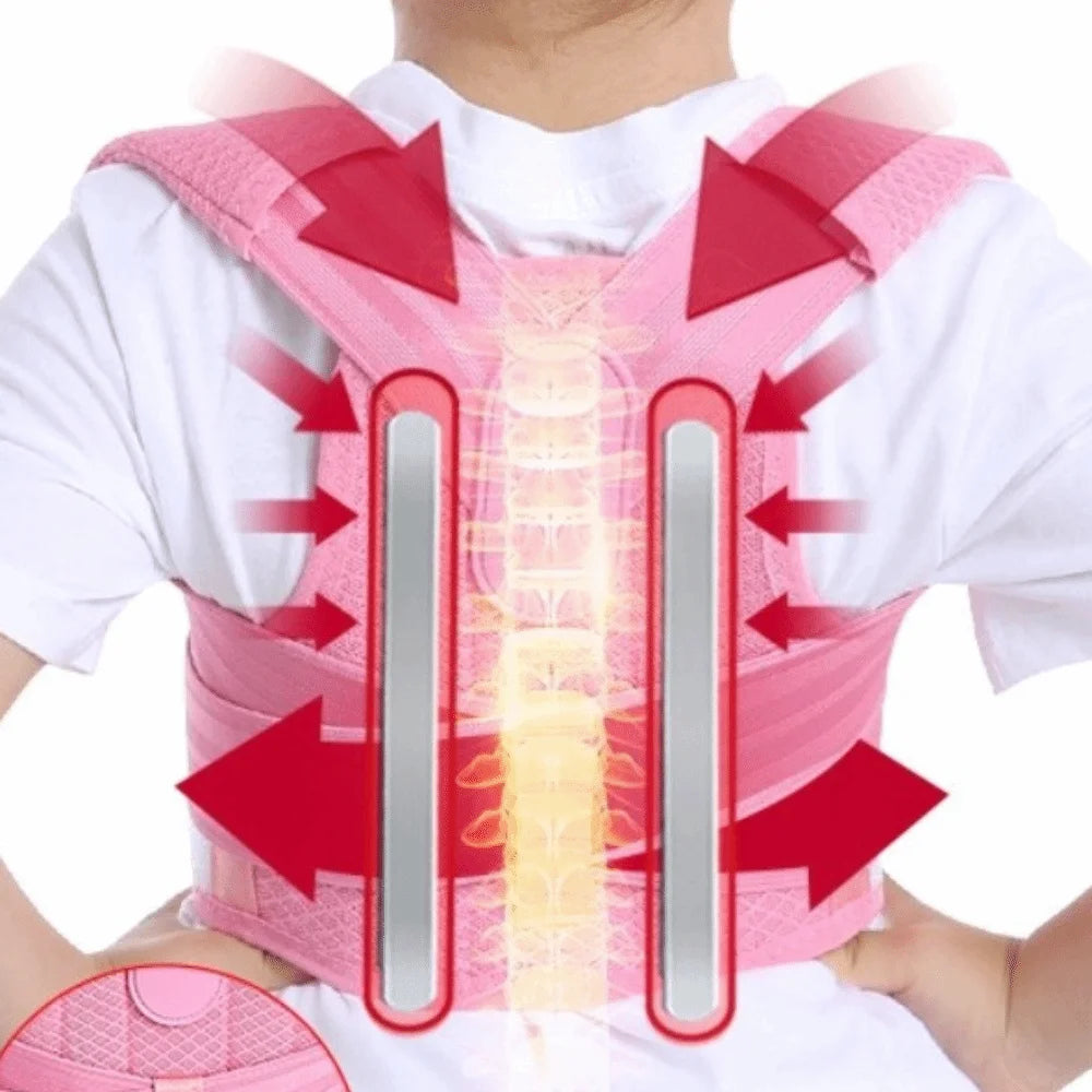 Adjustable Full Back Posture Corrector Brace | Black Pink Blue Back Posture Corrector PLUSH Pink-L