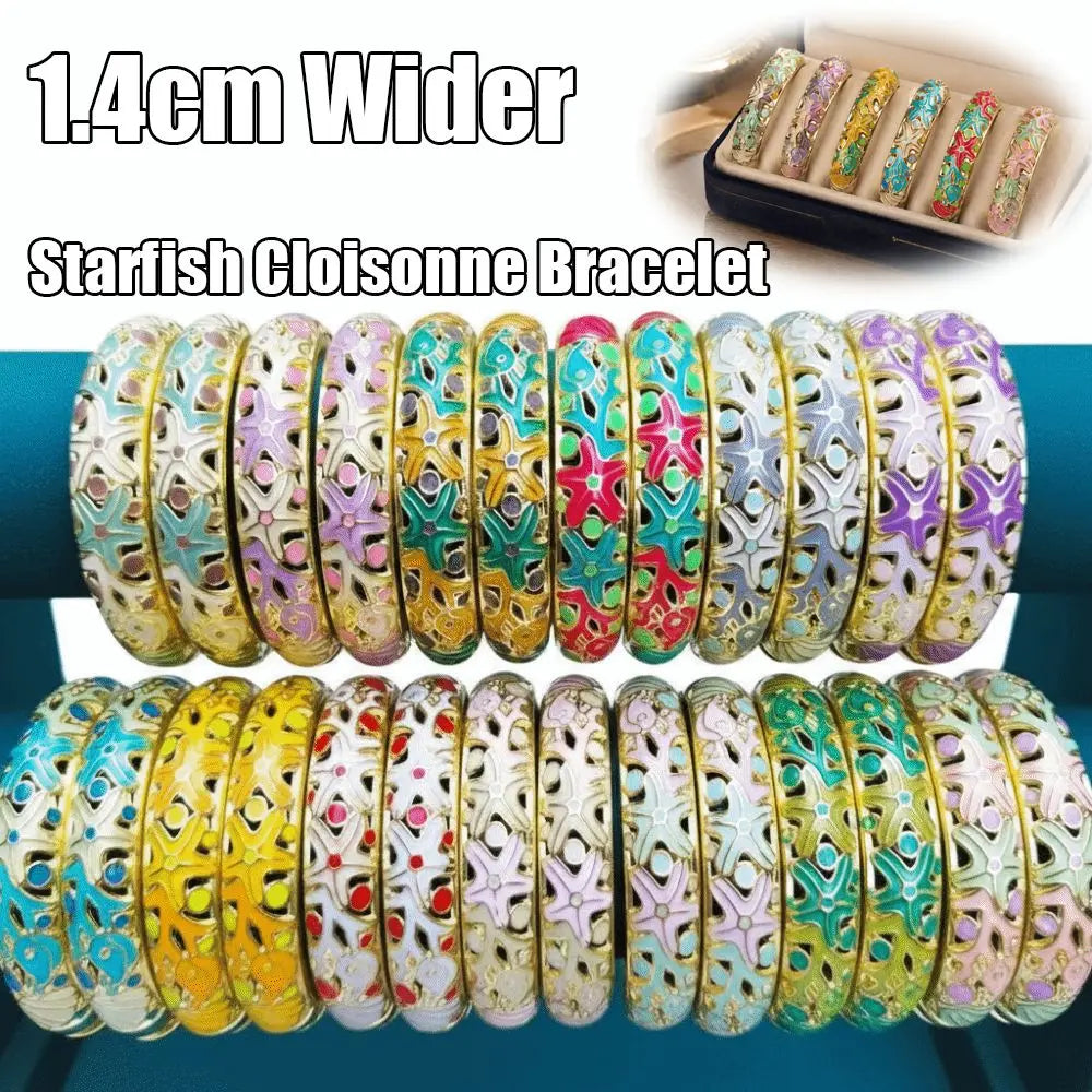 Starfish Cloisonné Enamel Bangle | Vintage Bohemian Women's Bracelet Enamel Bangle Bracelet PLUSH