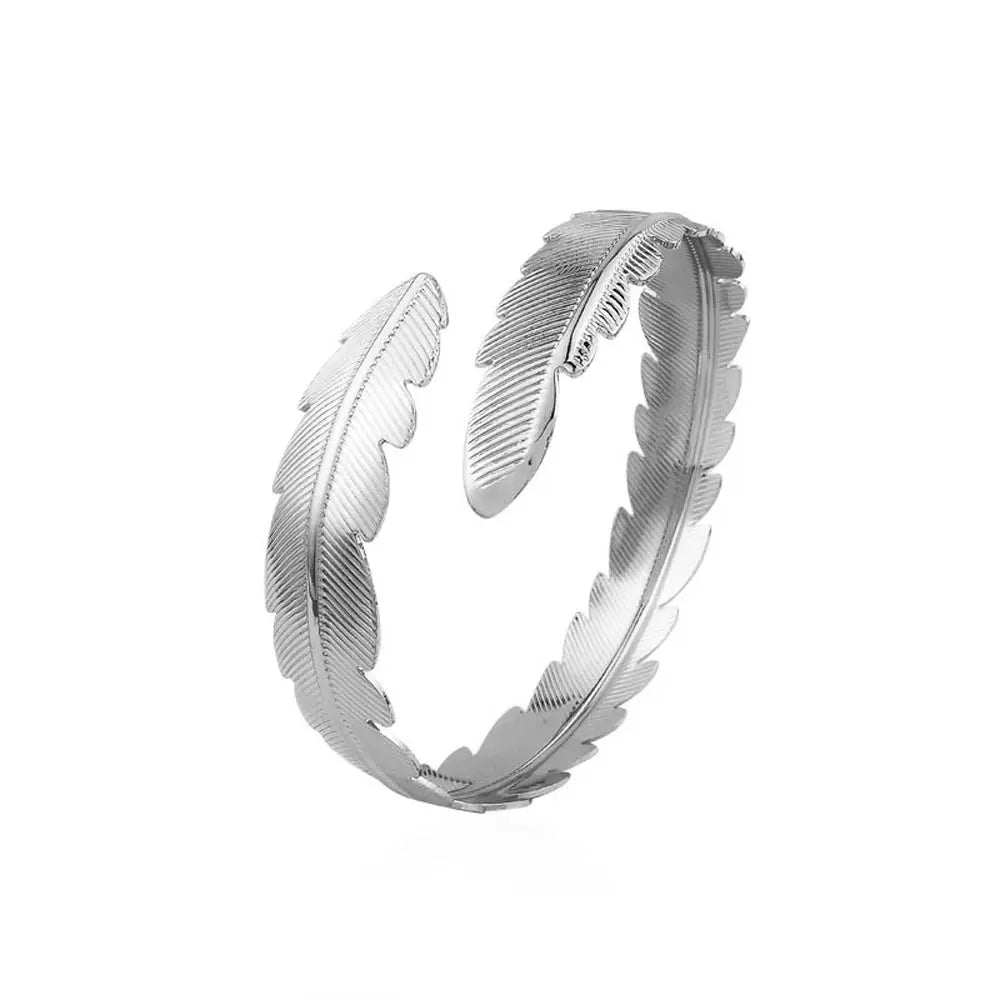 Bohemian Alloy Cuff Bangle – Hollow Leaves & Musical Note Cuff Bangle Bracelet PLUSH silver-B