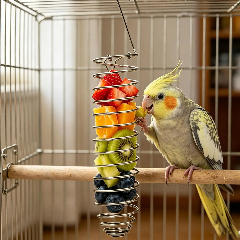 Stainless Steel Spiral Parrot Forager Feeder – Fruit & Veg Basket Bird Forager Feeder PLUSH Default Title