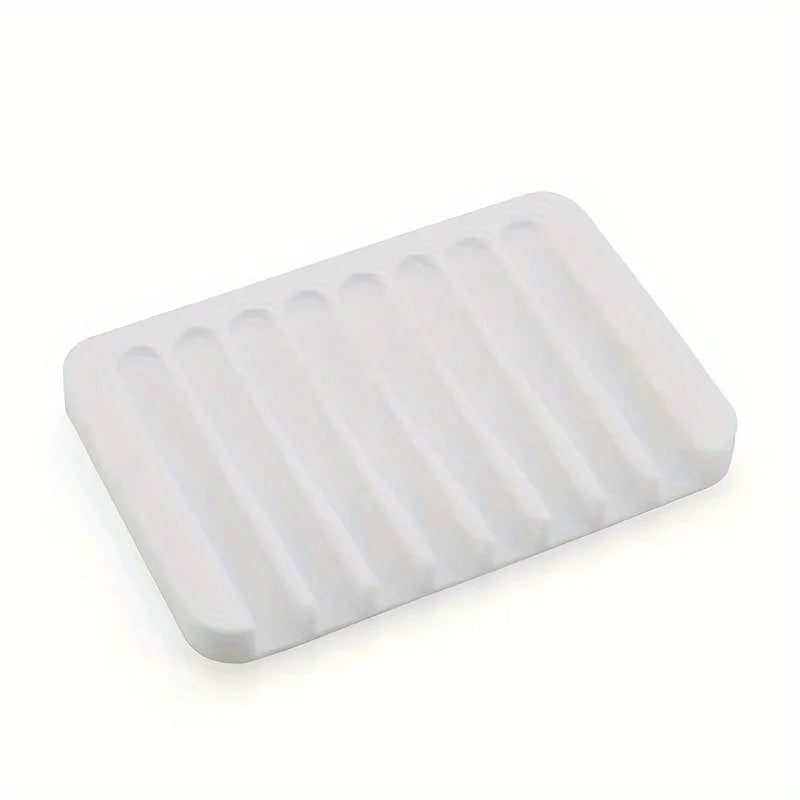Silicone Square Soap Holder with Drainage – No Drilling Soap Dish Holder PLUSH white L
