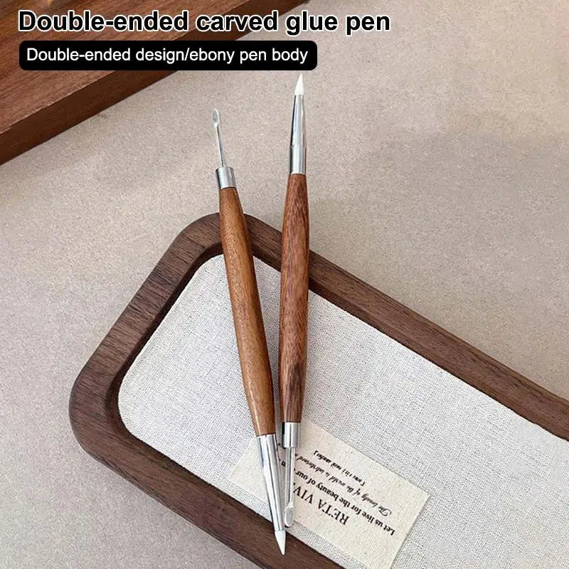 Double Head Nail Art Pen – Wood Handle & Silicone Tips Nail Art Tool PLUSH