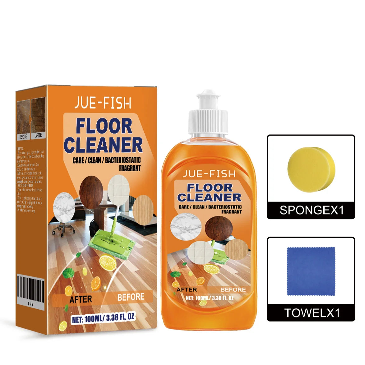 Jue-Fish Multi-Surface Floor Cleaner Kit – Tile & Wood Floor Cleaner Kit PLUSH 100ml Boxed