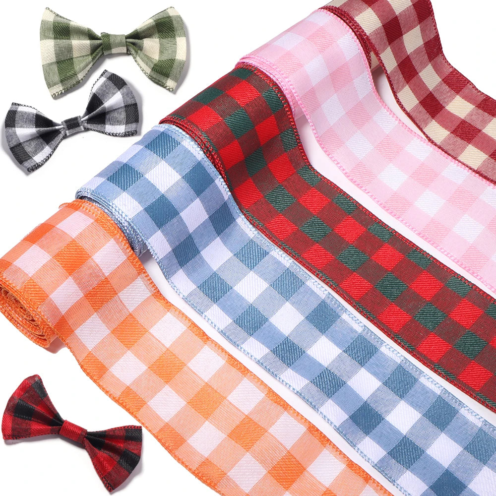 3 Yards Plaid Linen Ribbon for DIY Gift Wrapping & Bows Craft Ribbon PLUSH