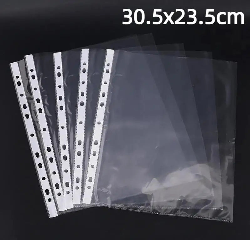 100pcs Clear A4 File Folders – 11-Hole 3-Ring Binder PP Sleeves Document File Sleeves PLUSH 100pcs
