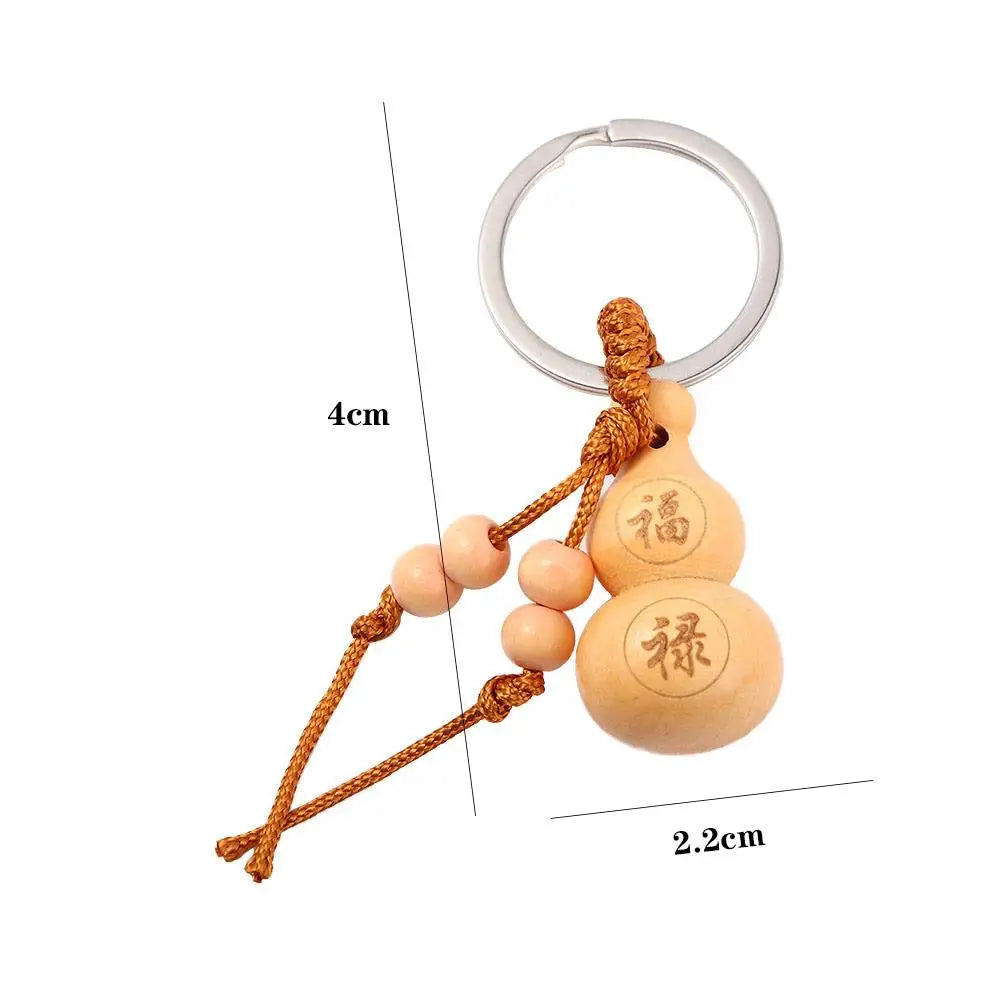 Lucky Gourd Peach Wood Keychain – Chinese Good Luck Charm Lucky Charm Keychain PLUSH