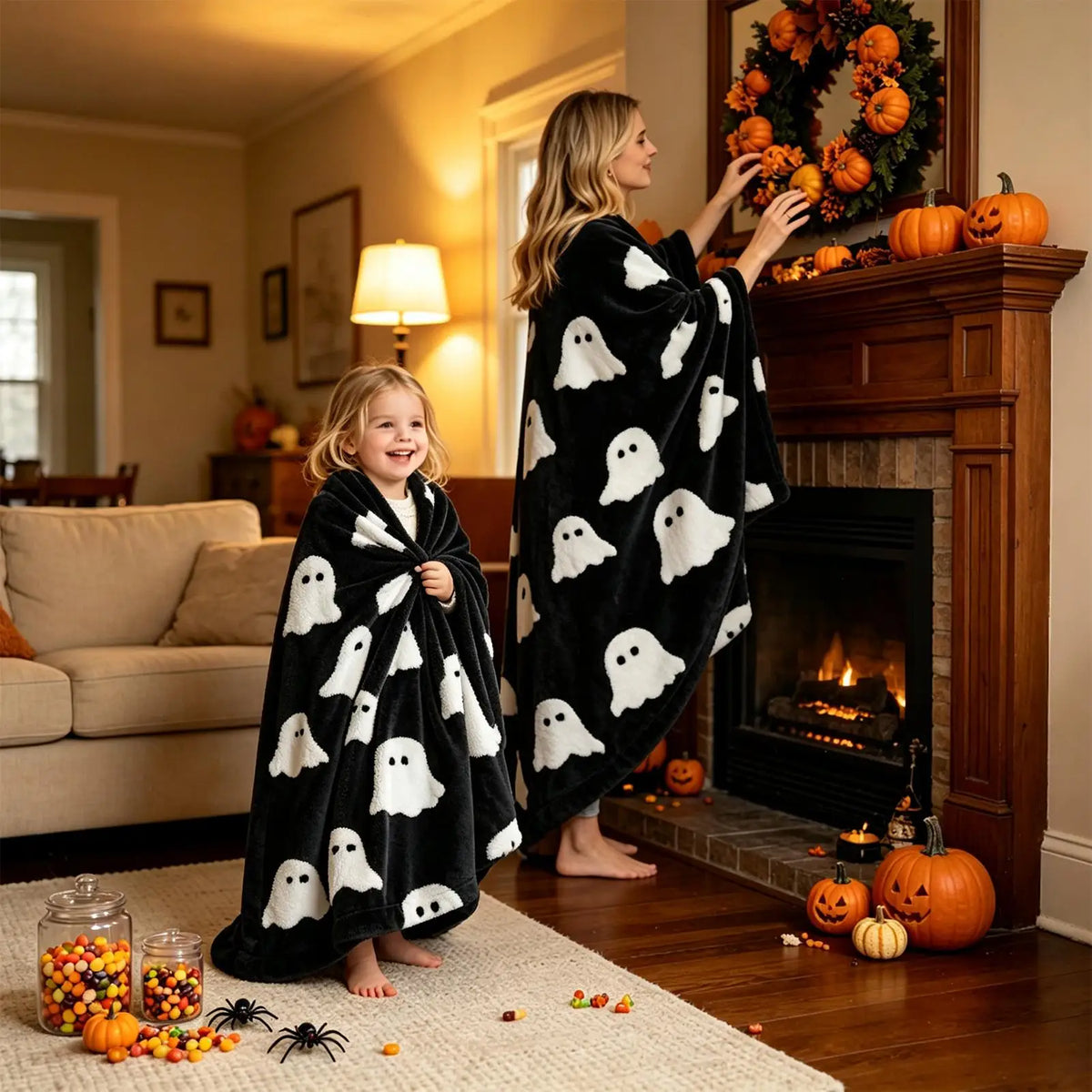 Halloween Pumpkin Ghost Flannel Throw Blanket – Festive Decor Halloween Throw Blanket PLUSH