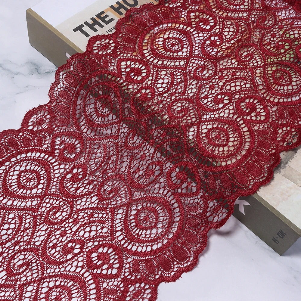 18cm Elastic Floral Lace Trim 1 Yard – DIY Sewing & Crafts Elastic Lace Trim PLUSH wine red 18cm