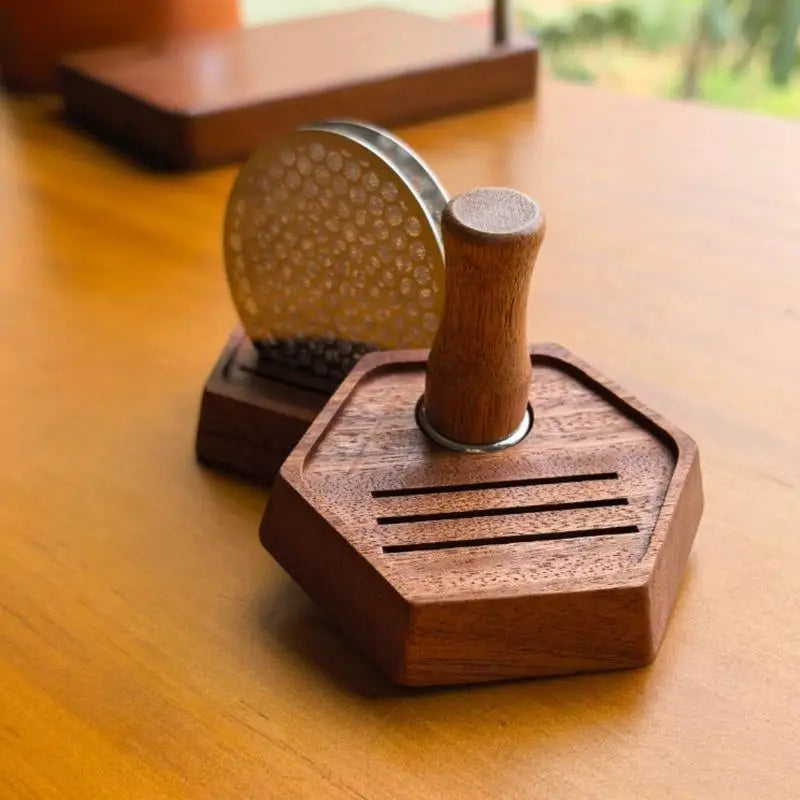 Wooden Hexagon Espresso Puck Screen Stand 51/53/58MM Coffee Accessory Stand PLUSH
