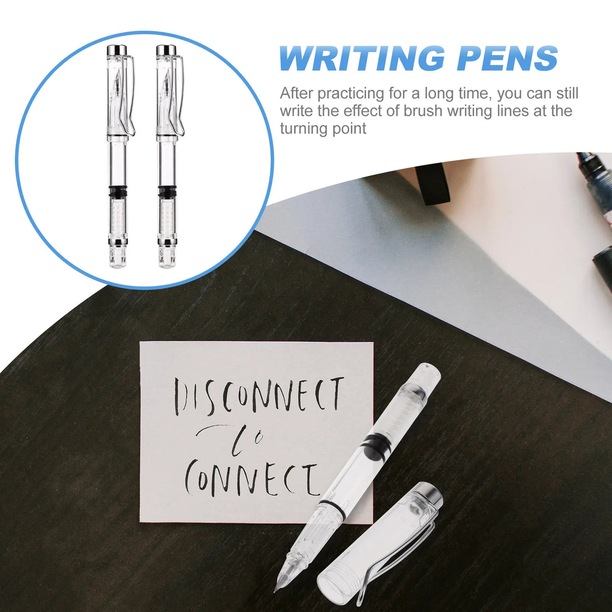 2-Pack Refillable Fountain Pens – Transparent Barrel & Smooth Nib Fountain Pen Set PLUSH