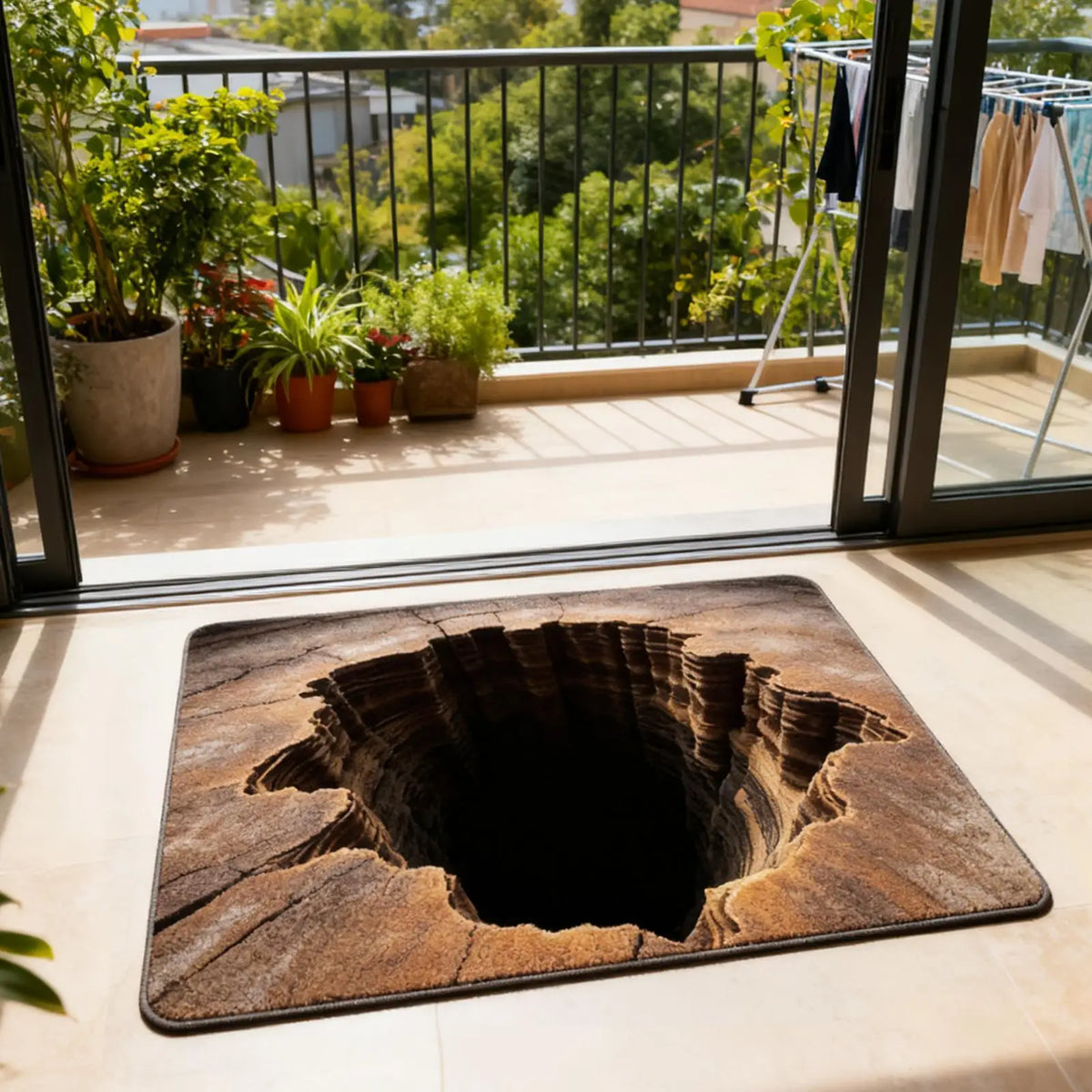 3D Optical Illusion Rug – Cave Hole Floor Mat | Novelty Decor Optical Illusion Rug PLUSH