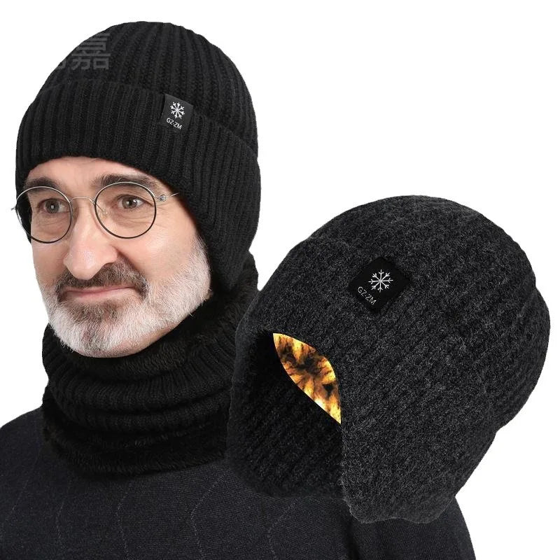 Men's Thick Knit Beanie with Earflaps – Warm Winter Hat Knit Winter Beanie PLUSH