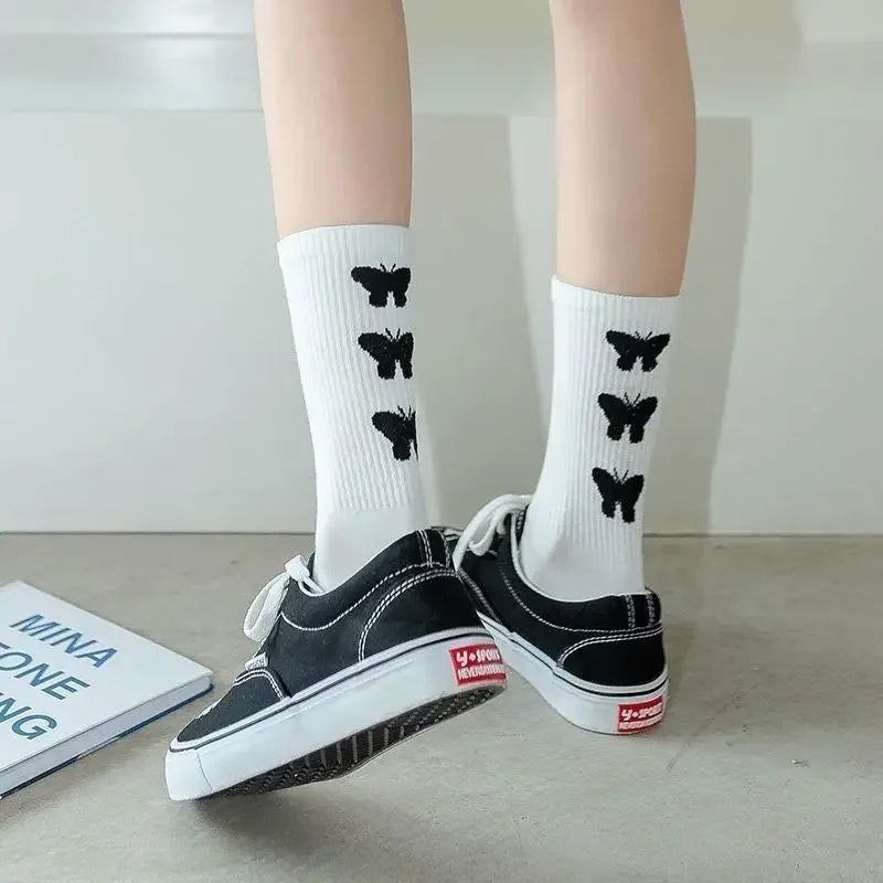 Women's Butterfly Print Mid-Crew Socks – Spring Summer Knit Mid-Crew Socks PLUSH