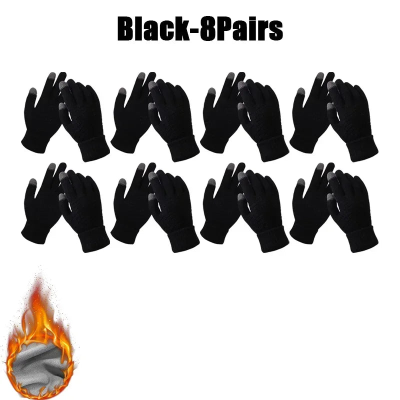 Winter Touch Screen Gloves – Warm Knit Mittens Unisex Winter Knit Gloves PLUSH Black-8Pairs